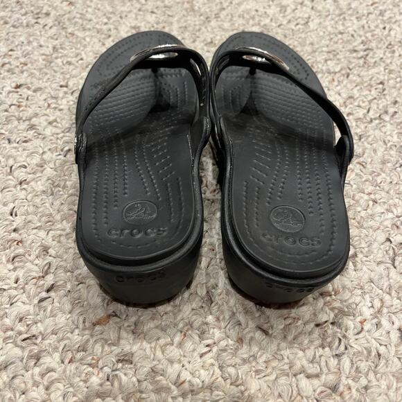 Crocs Sanrah Beveled Circle Sandals Sz 7 Black Silver Comfort Casual - Picture 6 of 6